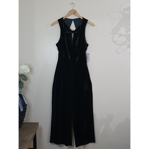 Adelyn Rae Simone Wide Leg Velvet Jumpsuit Womens Medium Hunter Green Cocktail - Picture 2 of 14